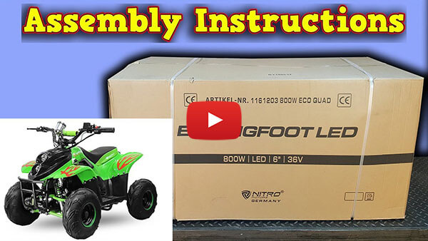 Instructions vidéo pour assembler BigFoot 800W 36V L Mini Quad Enfant Électrique