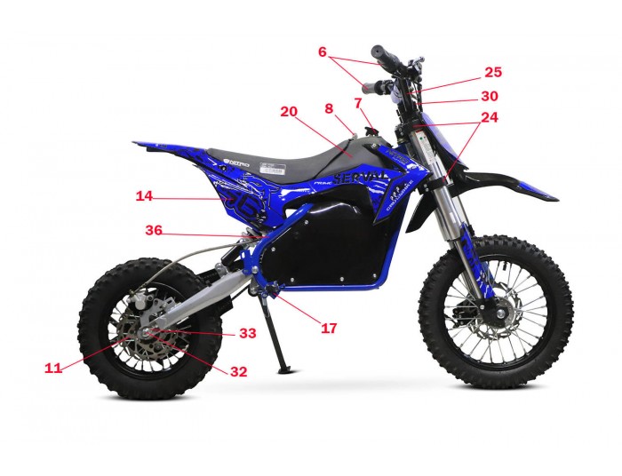 Pièces de rechange pour Serval Prime 1200W 48V motocross électrique