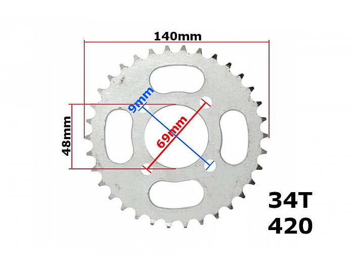 Hinteres Kettenrad 420 34T für 110, 125, Elektro Quad Bike, Cross