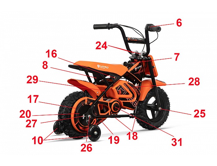 Spare Parts for Eco Flee 300W 24V Electric Mini Cross Bike from Nitro Motors