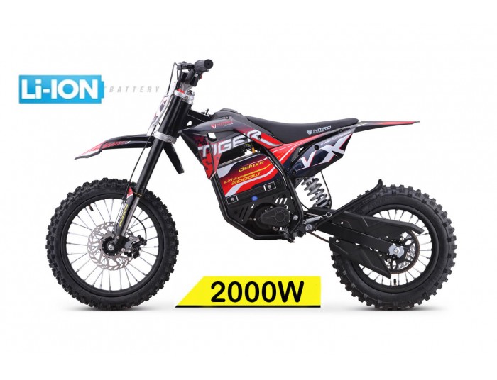 Tiger VX 2000W 60V LI-ION Mini Moto Électrique Cross Enfant moteur à aimant néodyme Lithium-Ion 48V 13Ah 14/12