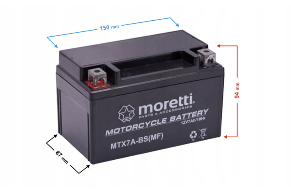 Battery 12V 7Ah for Dirt Bike, Quad, Pocket Bike