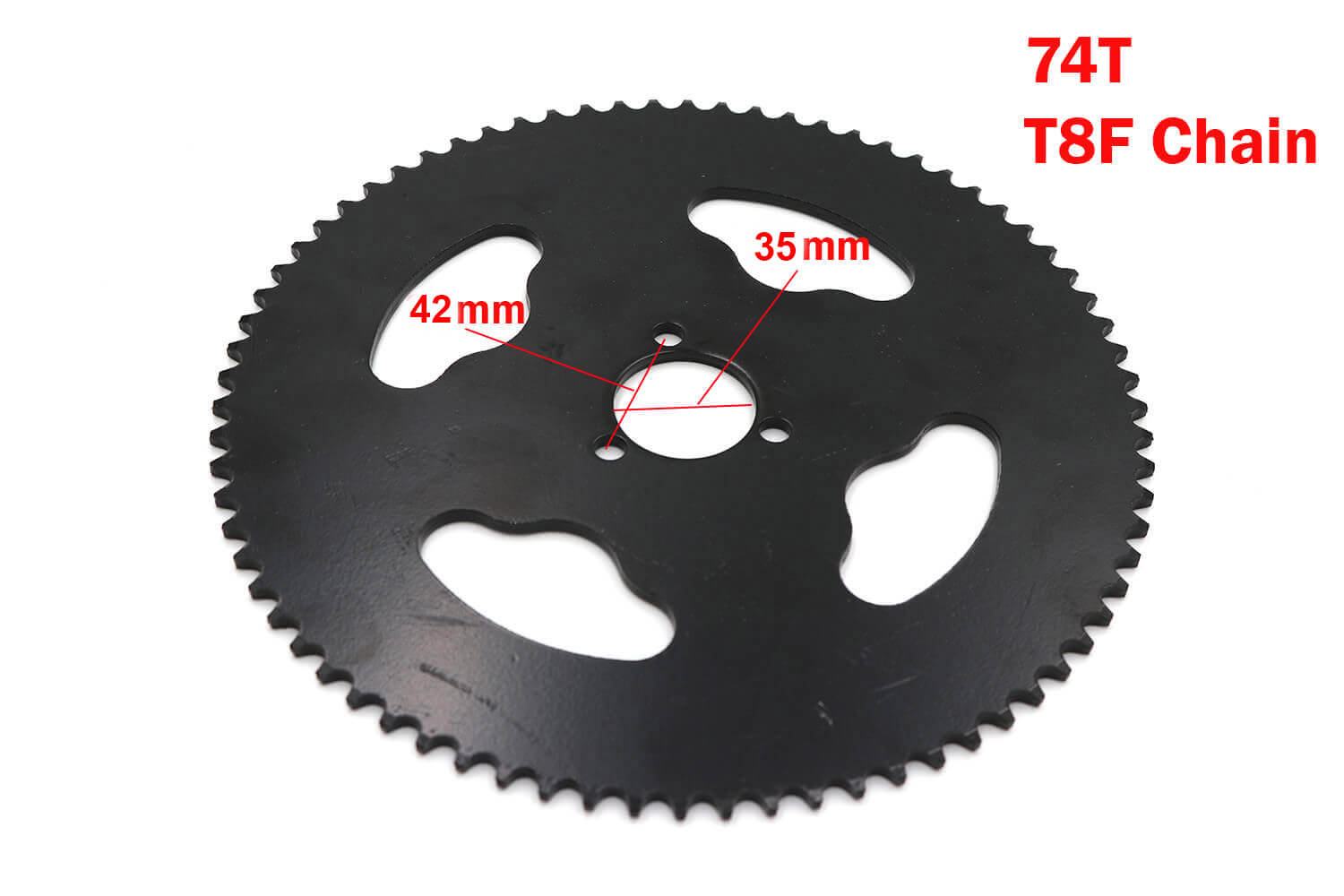 Bakre kedjehjul 74 Tand T8F för 49, elektrisk dirt bike mini quad pocket bike