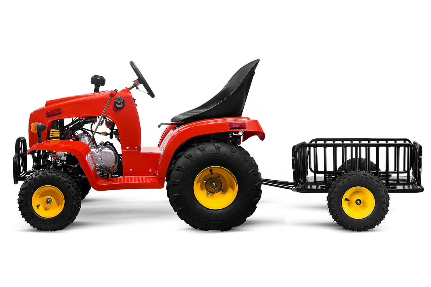 Tracteur enfant 110cc 3 vitesses automatiques avec remorque rouge